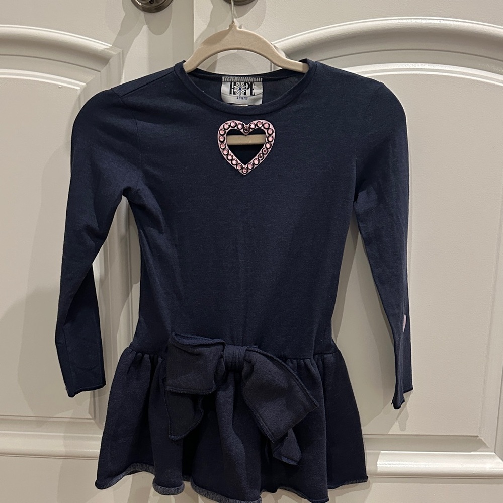 Hope Jeans Girls Navy Long-Sleeve Heart Peplum Top with Bow